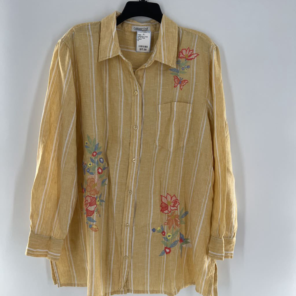 XL l/s stripe embroidered button shirt