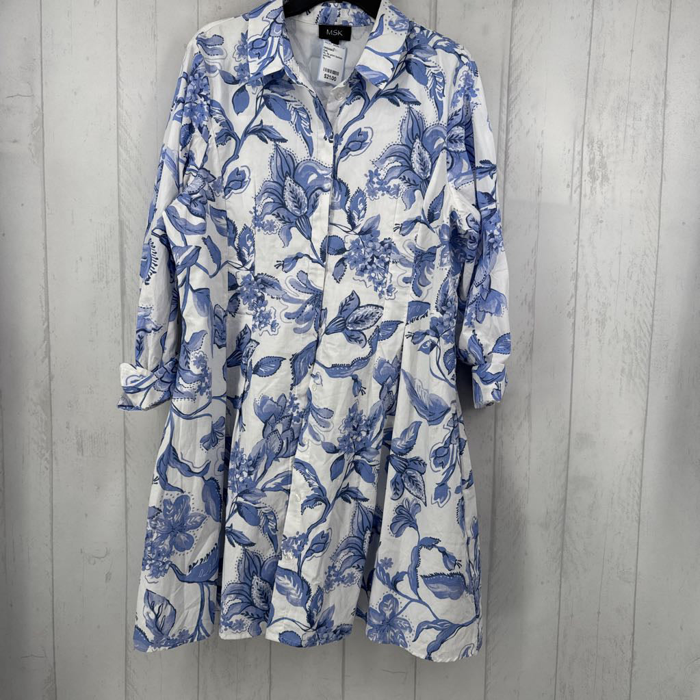 XL flo print button down l/s dress