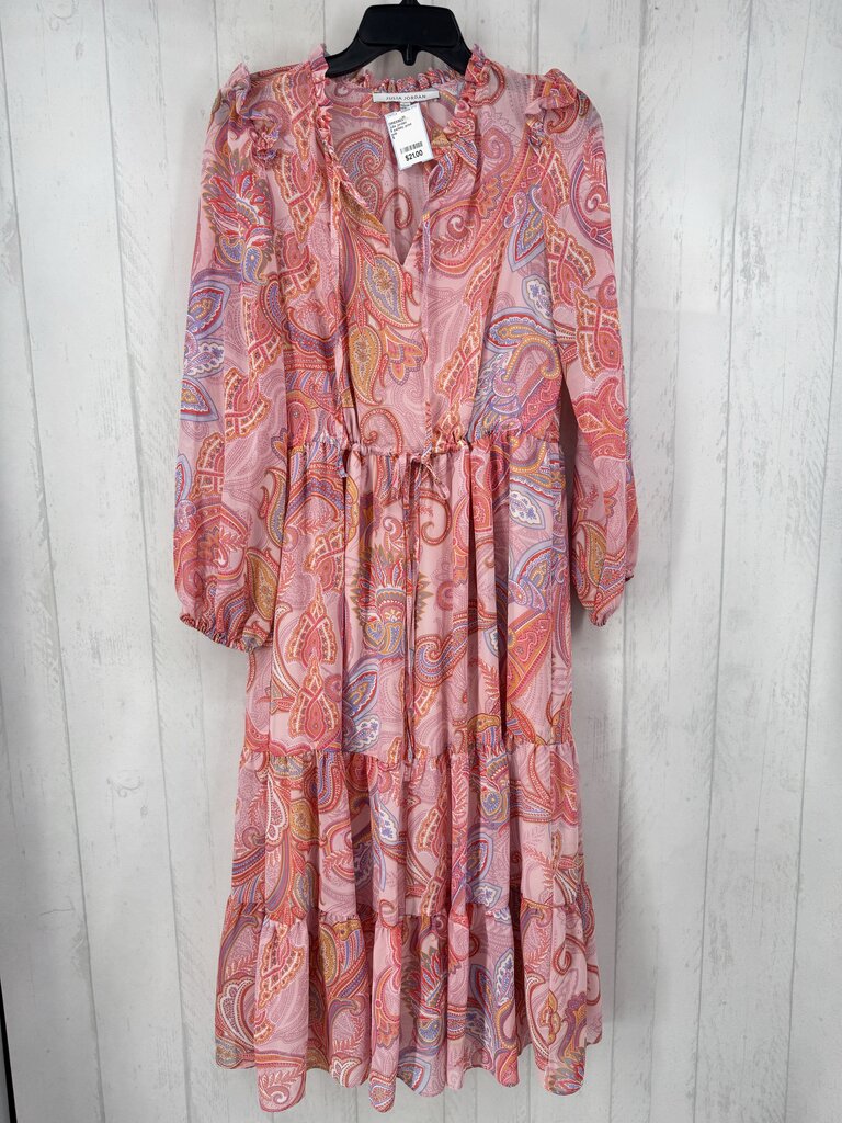 6 paisley print tiered l/s dress