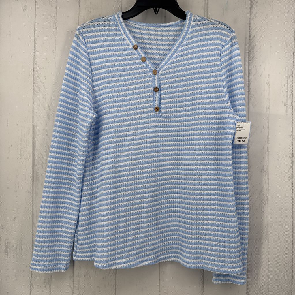 L knit striped button front l/s top