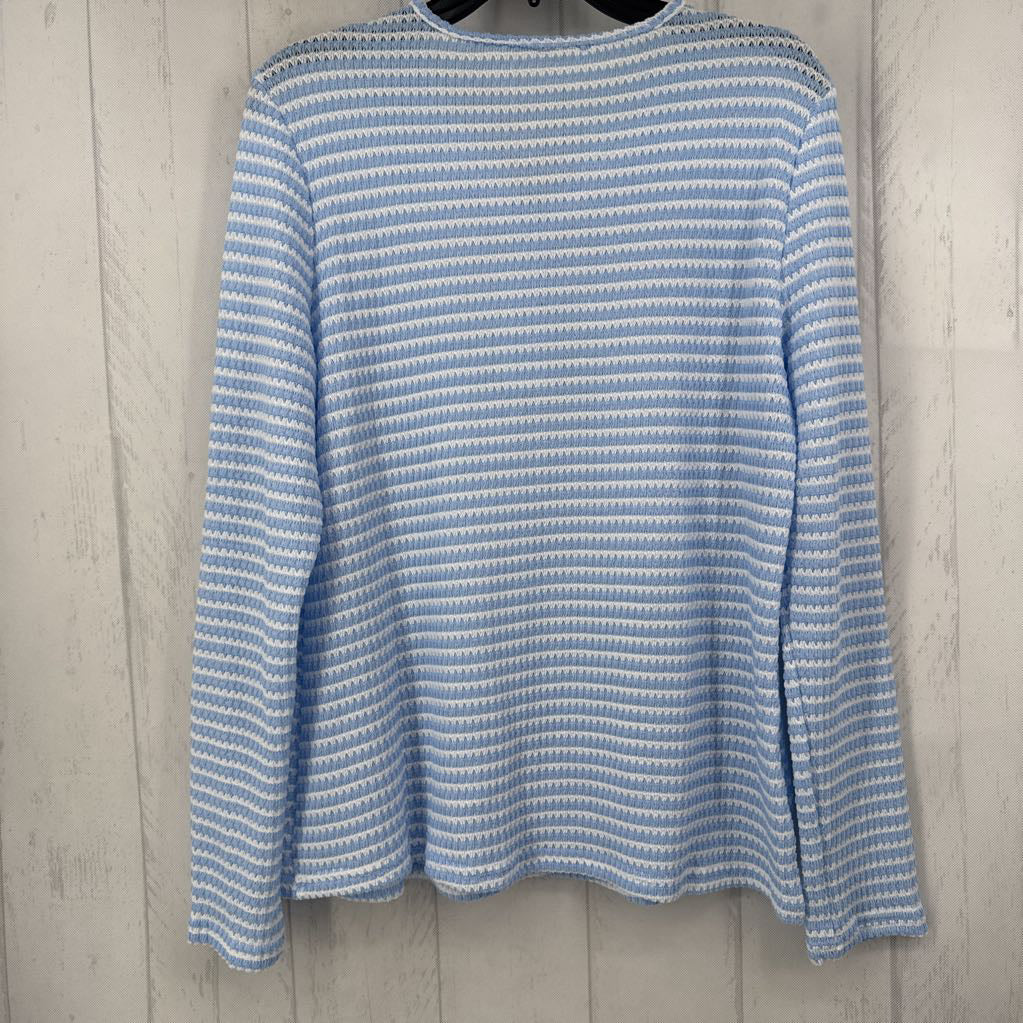 L knit striped button front l/s top