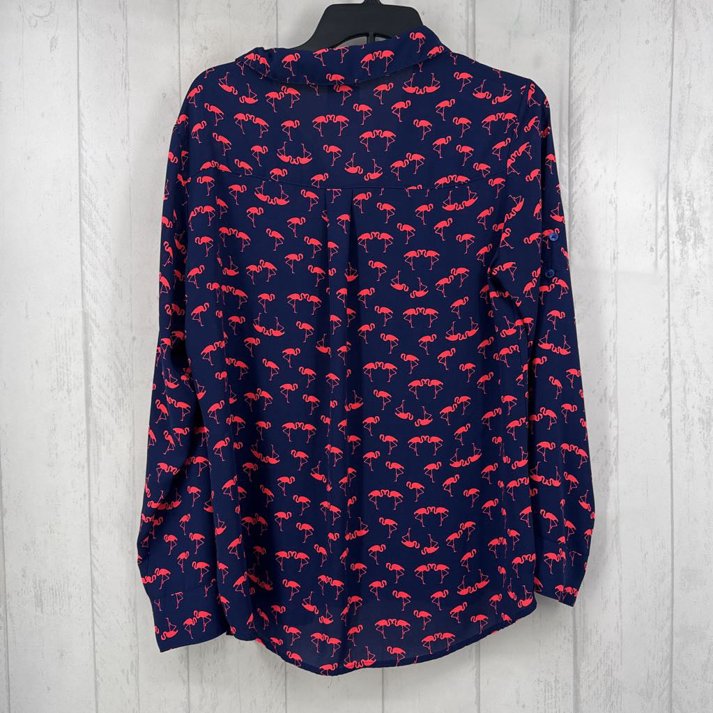 L flamingo print button down l/s top