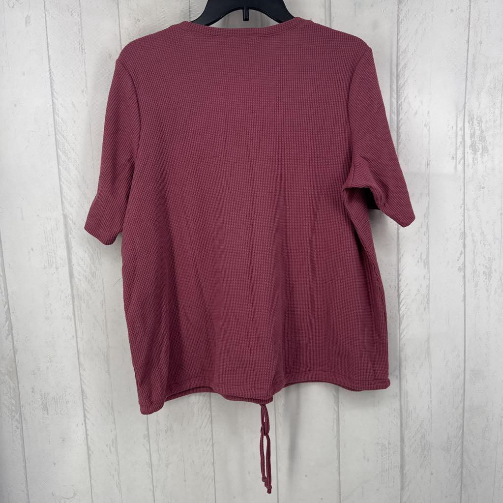 M waffle knit v-neck s/s top