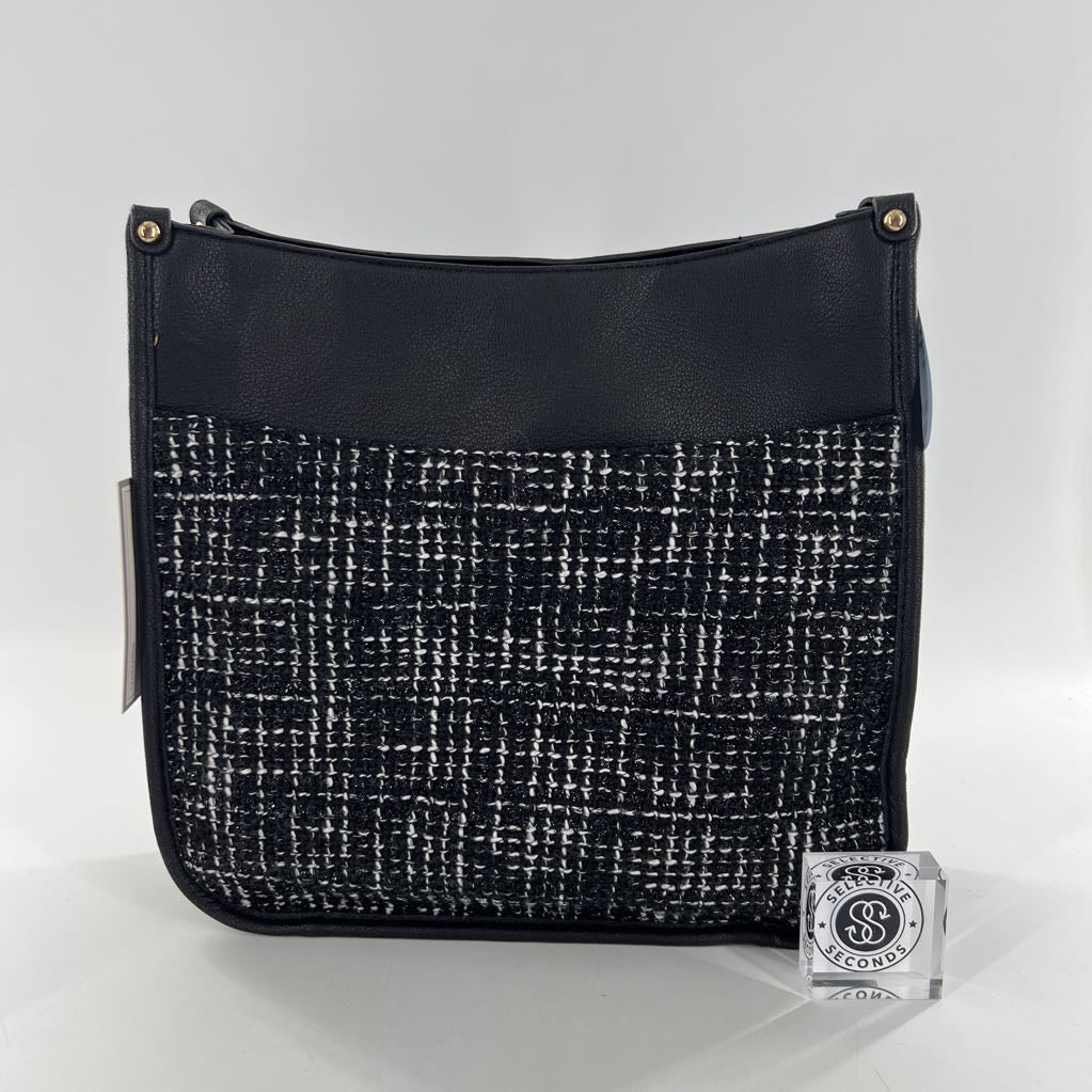 vegan leather & tweed crossbody