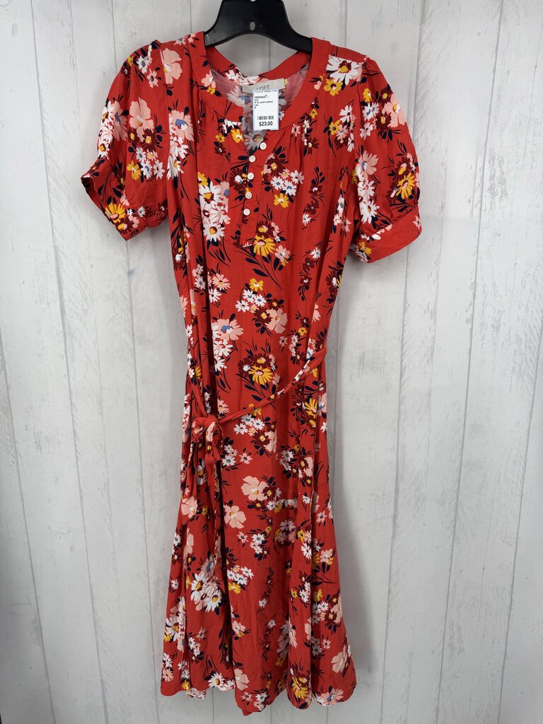 6 flo print belted s/s dress