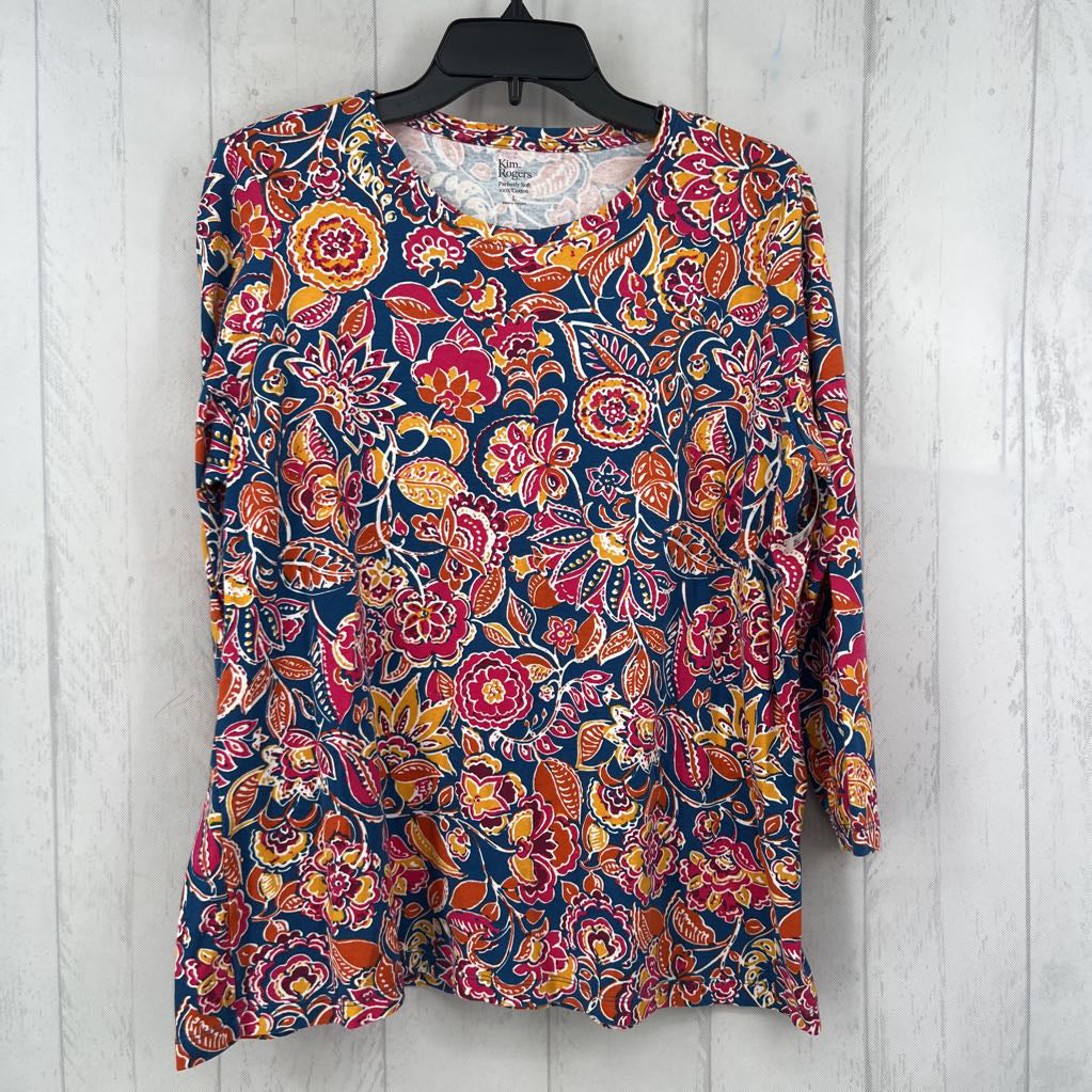 L 3/4 slv flower print top