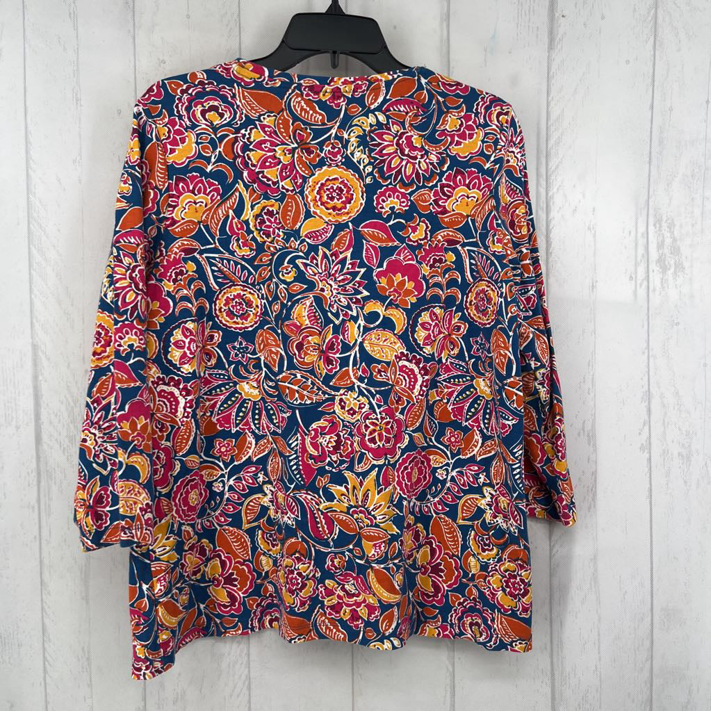 L 3/4 slv flower print top