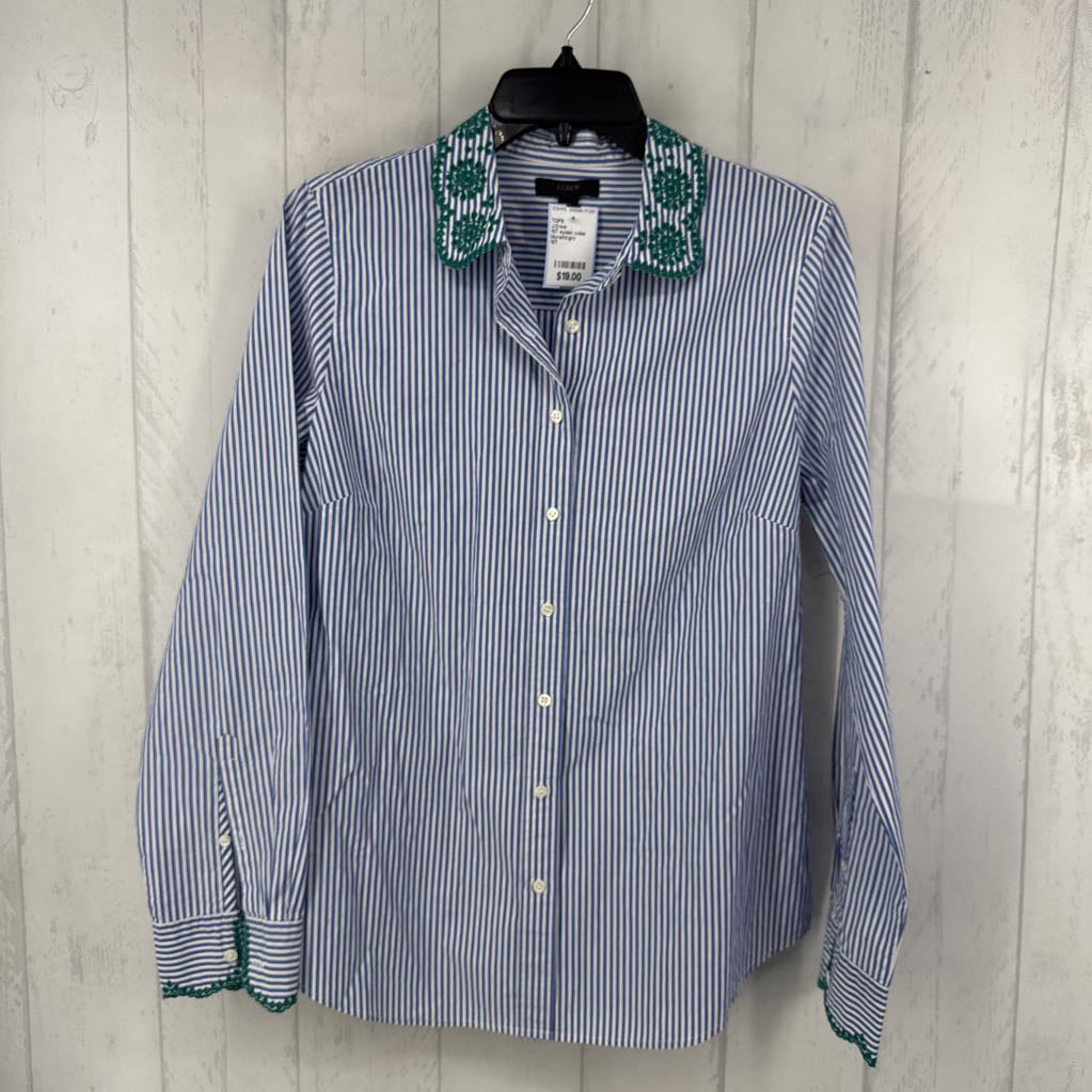 10T eyelet collar striped button down l/s top