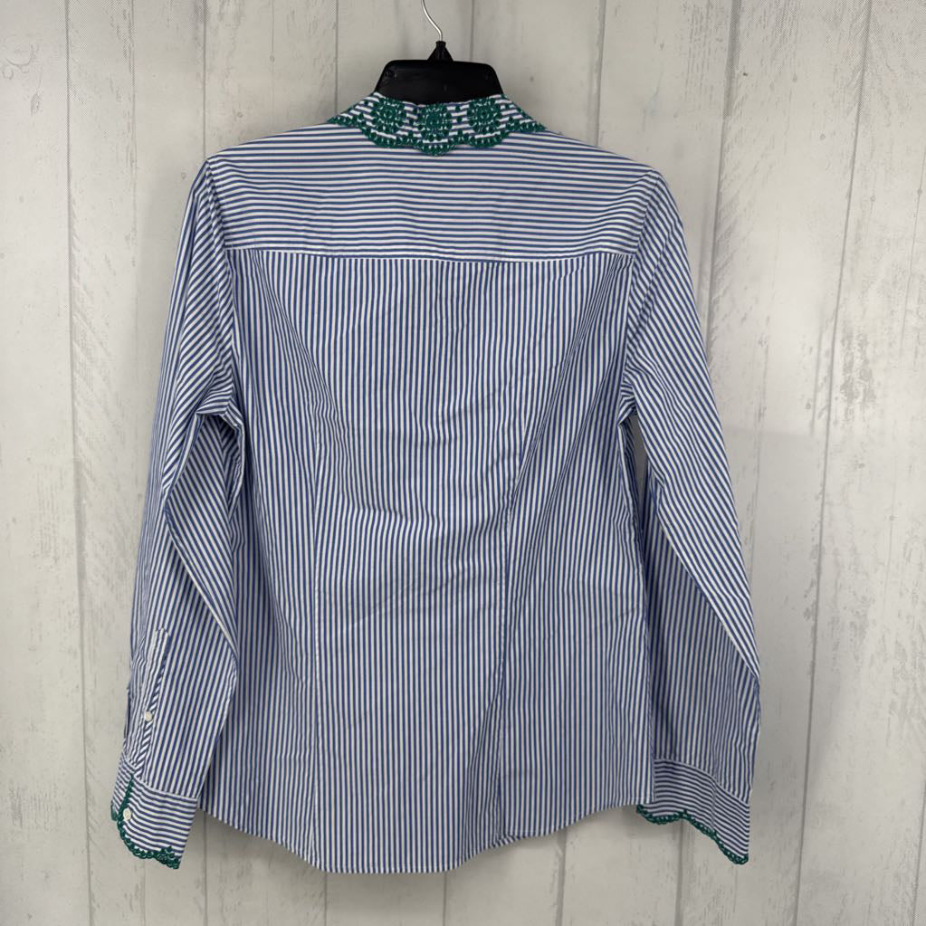 10T eyelet collar striped button down l/s top