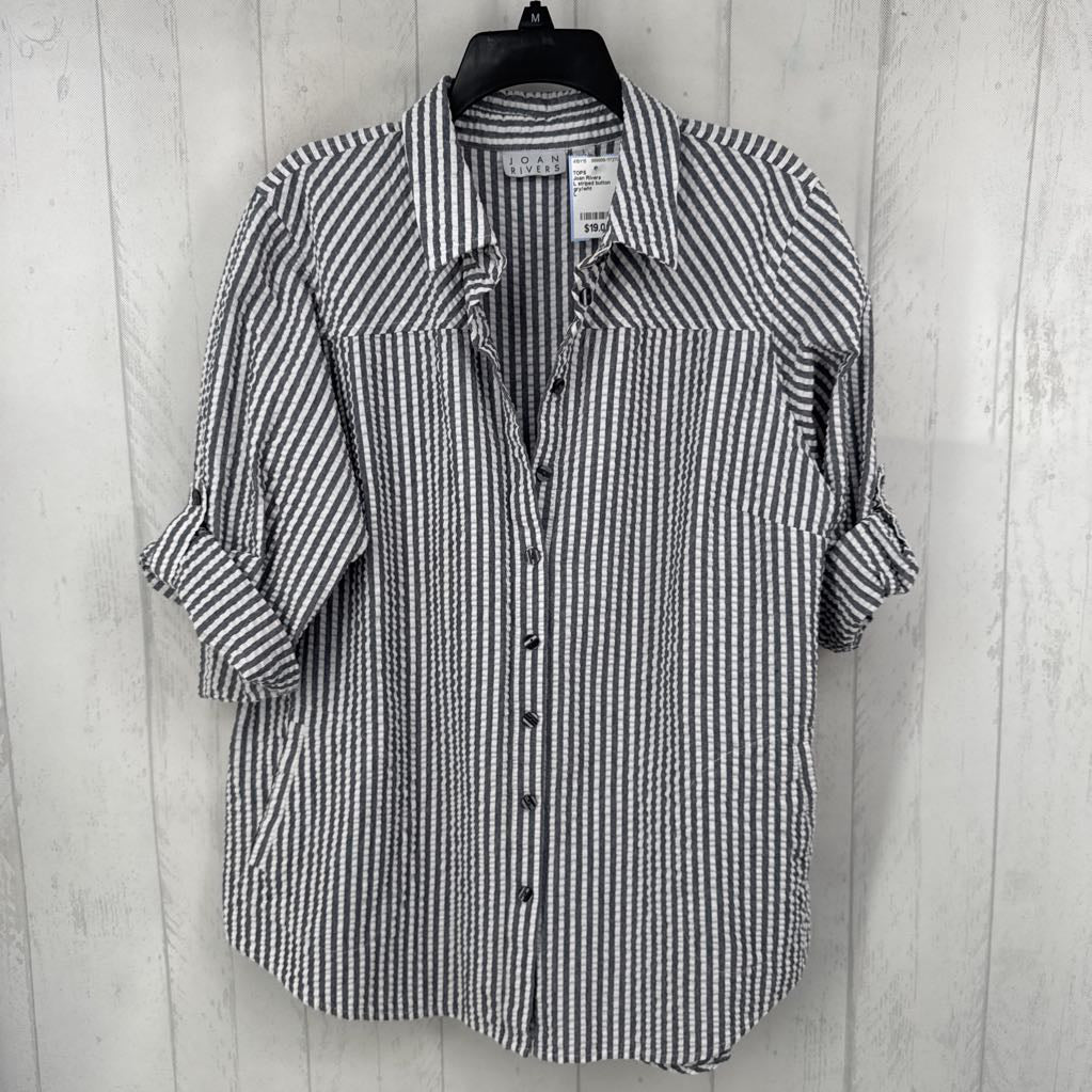 L striped button down tab slv top