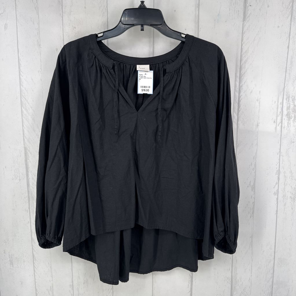 L split neck hi-lo l/s top