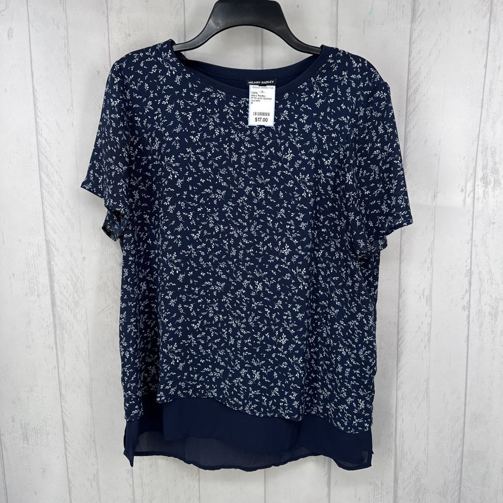 M flo print layered hem s/s top