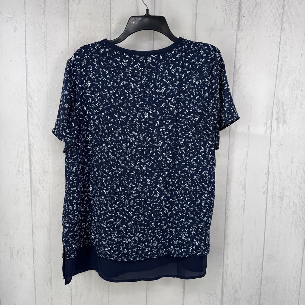 M flo print layered hem s/s top