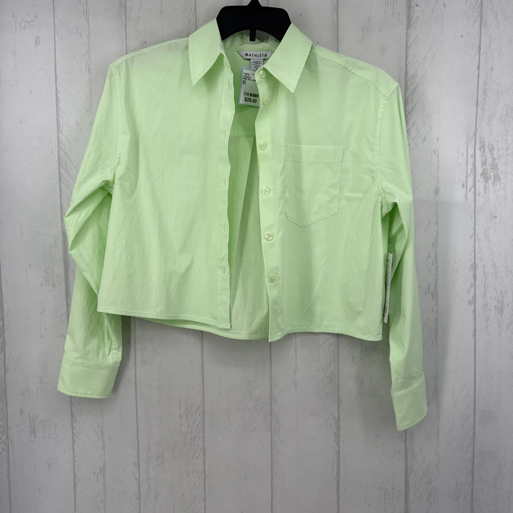 R99 XS crop button down l/s top