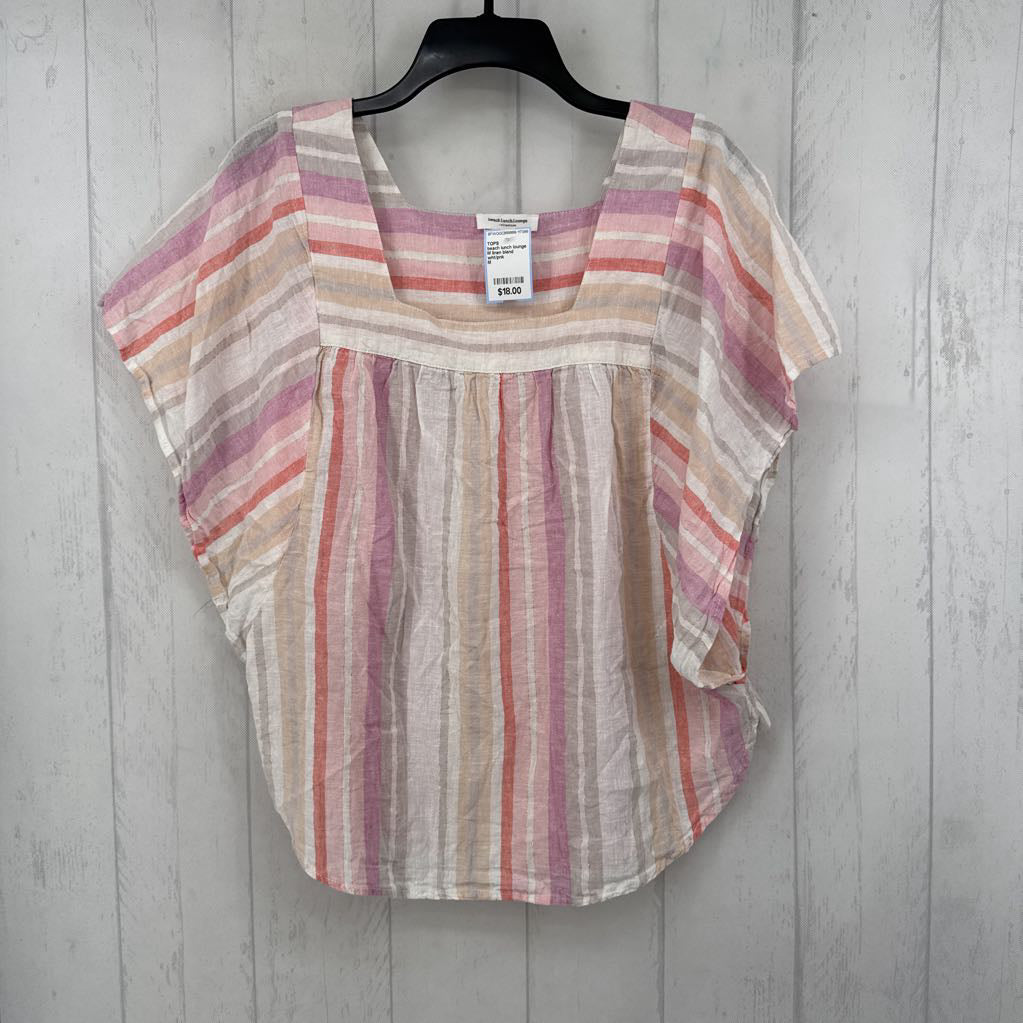 M linen blend striped s/s top