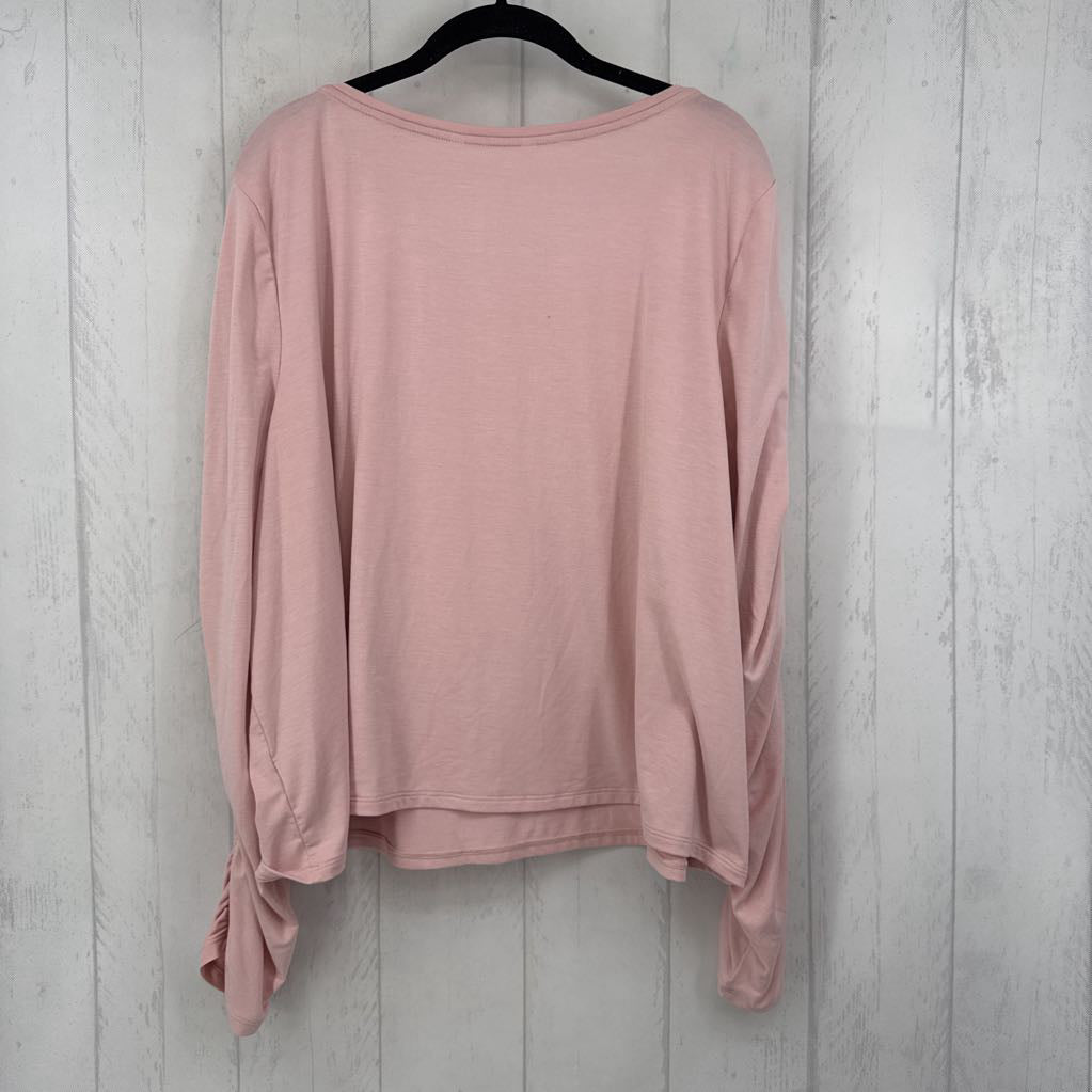 3X round neck ruched l/s tee