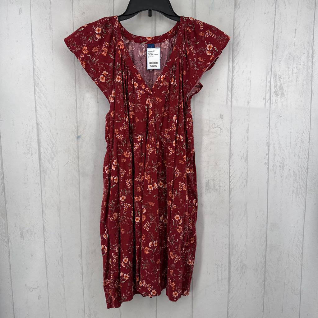 S flo print v-neck flutter slv dress