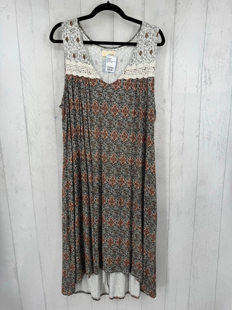1X printed hi-lo slvls dress