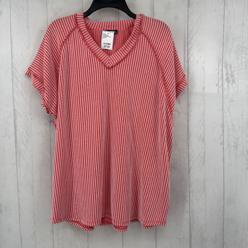 M striped v-neck s/s top