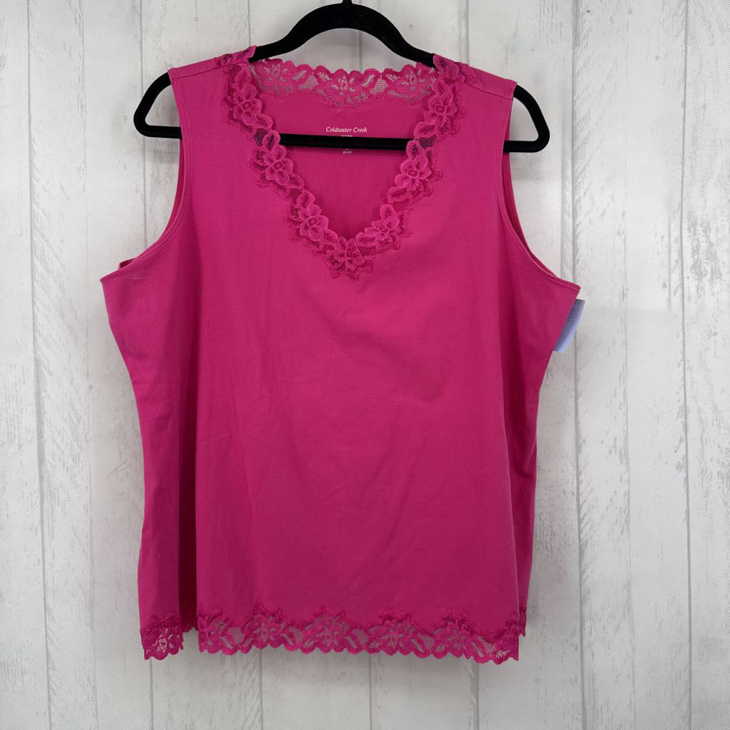 2X lace trim v-neck tank