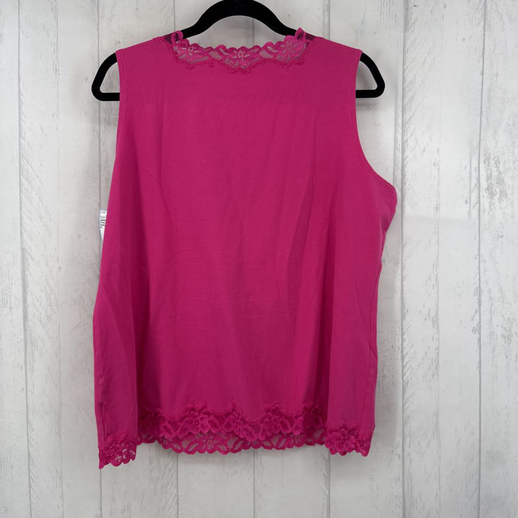 2X lace trim v-neck tank