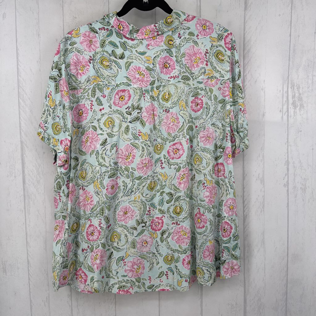 1X flo print button down s/s top