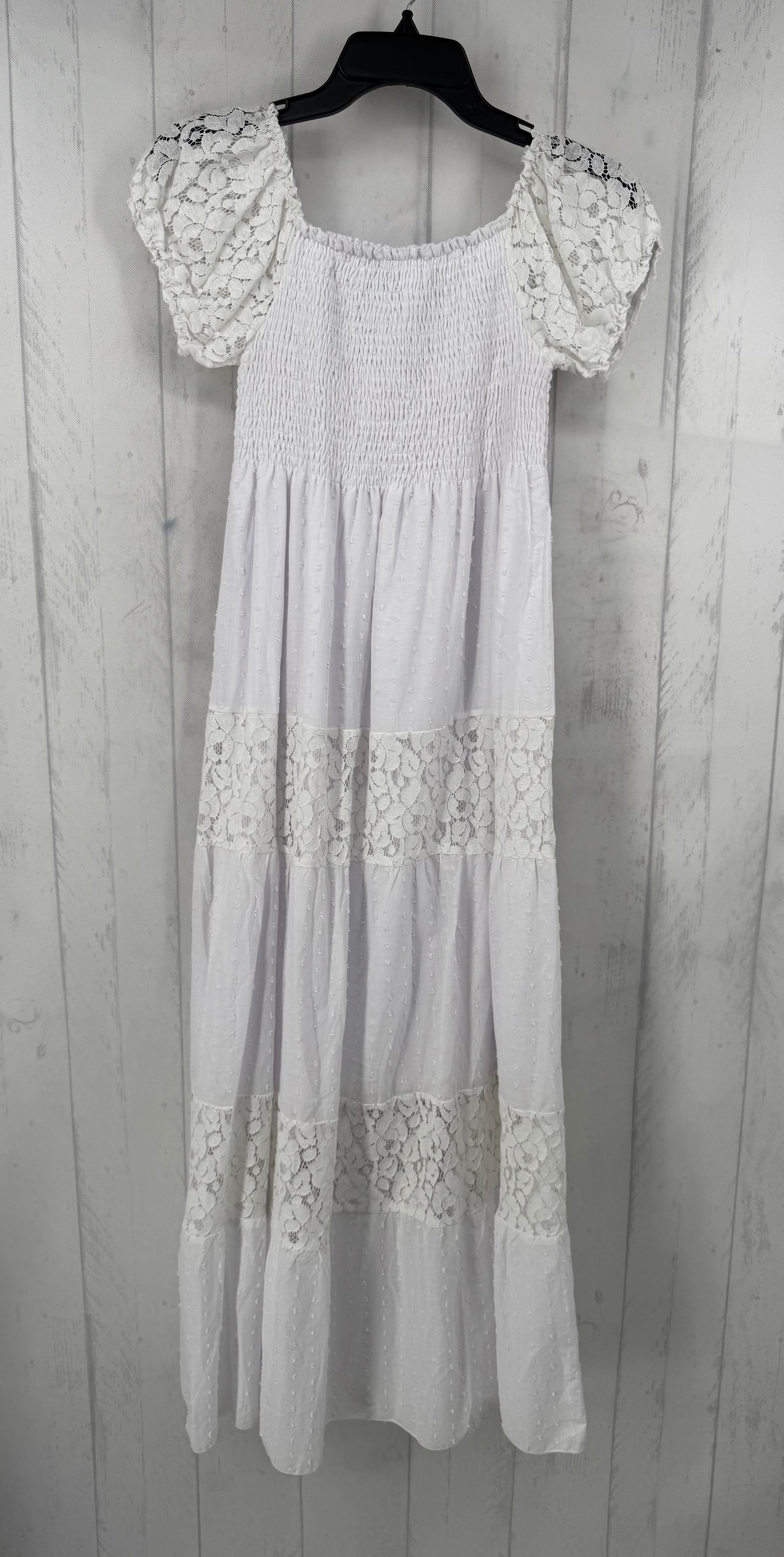 M smocked w/lace s/s maxi dress