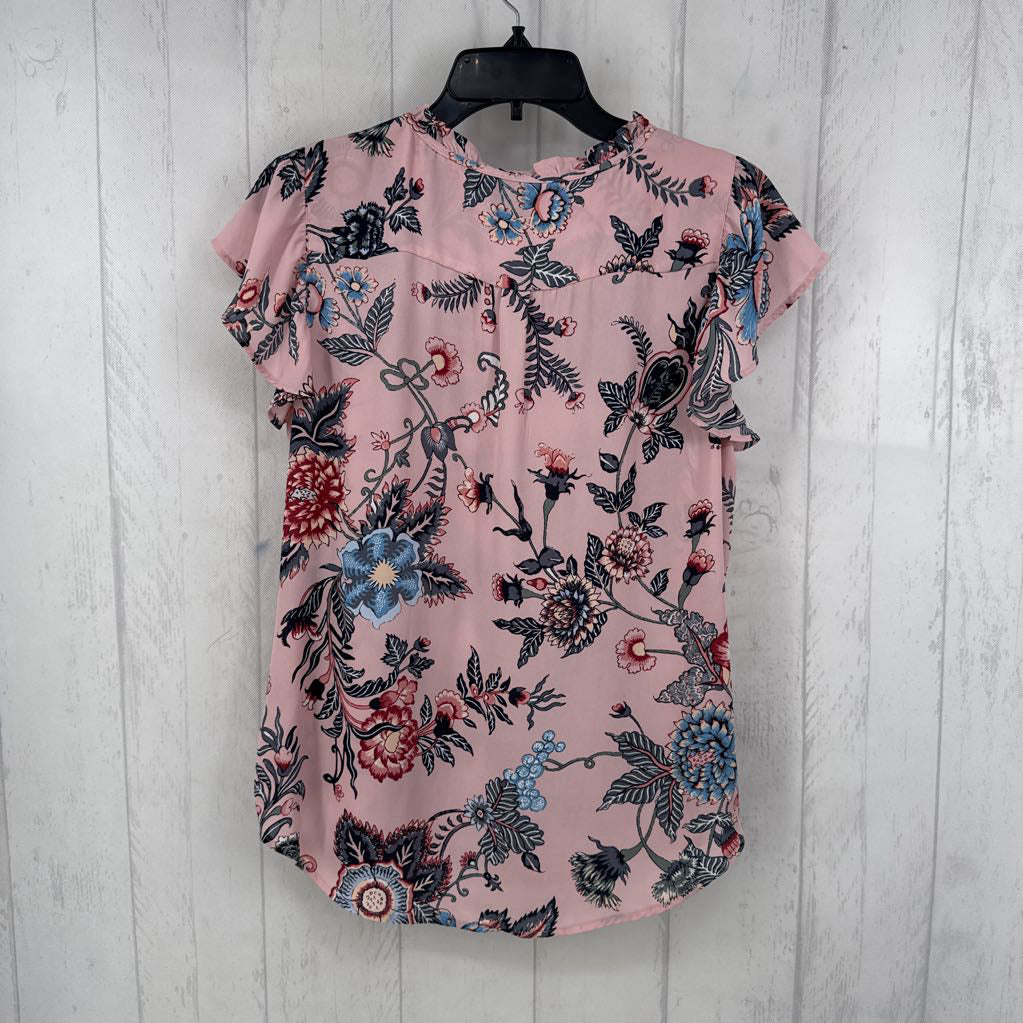 M flo print notch neck s/s top