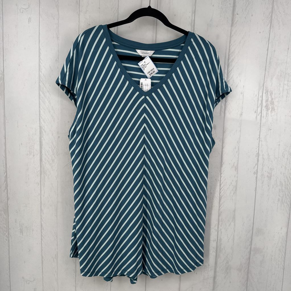 R50 2X striped v-neck s/s tee