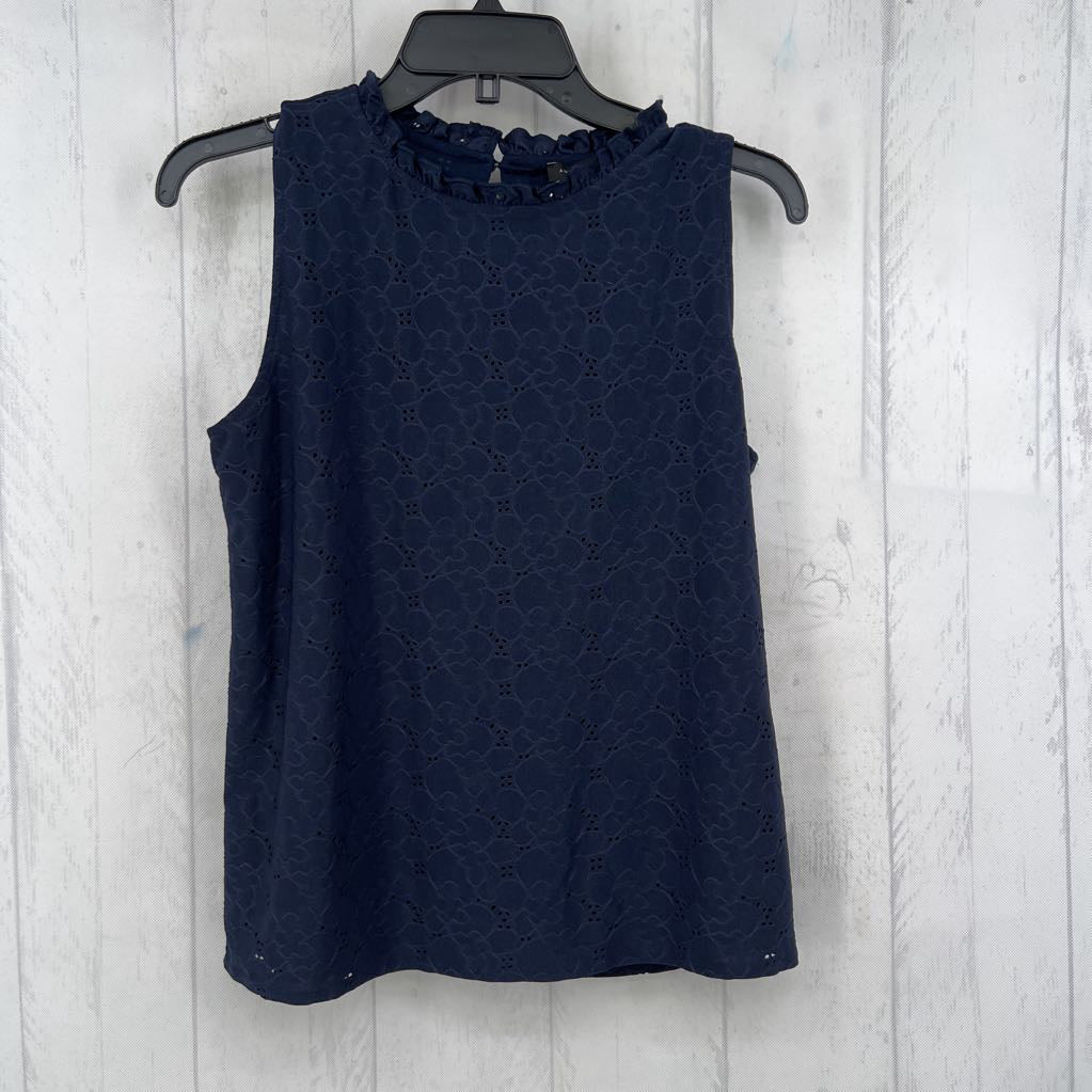 S eyelet ruffled neck tank