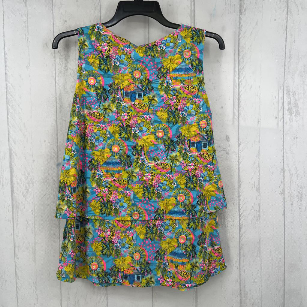 S tropical print v-neck flowy tank