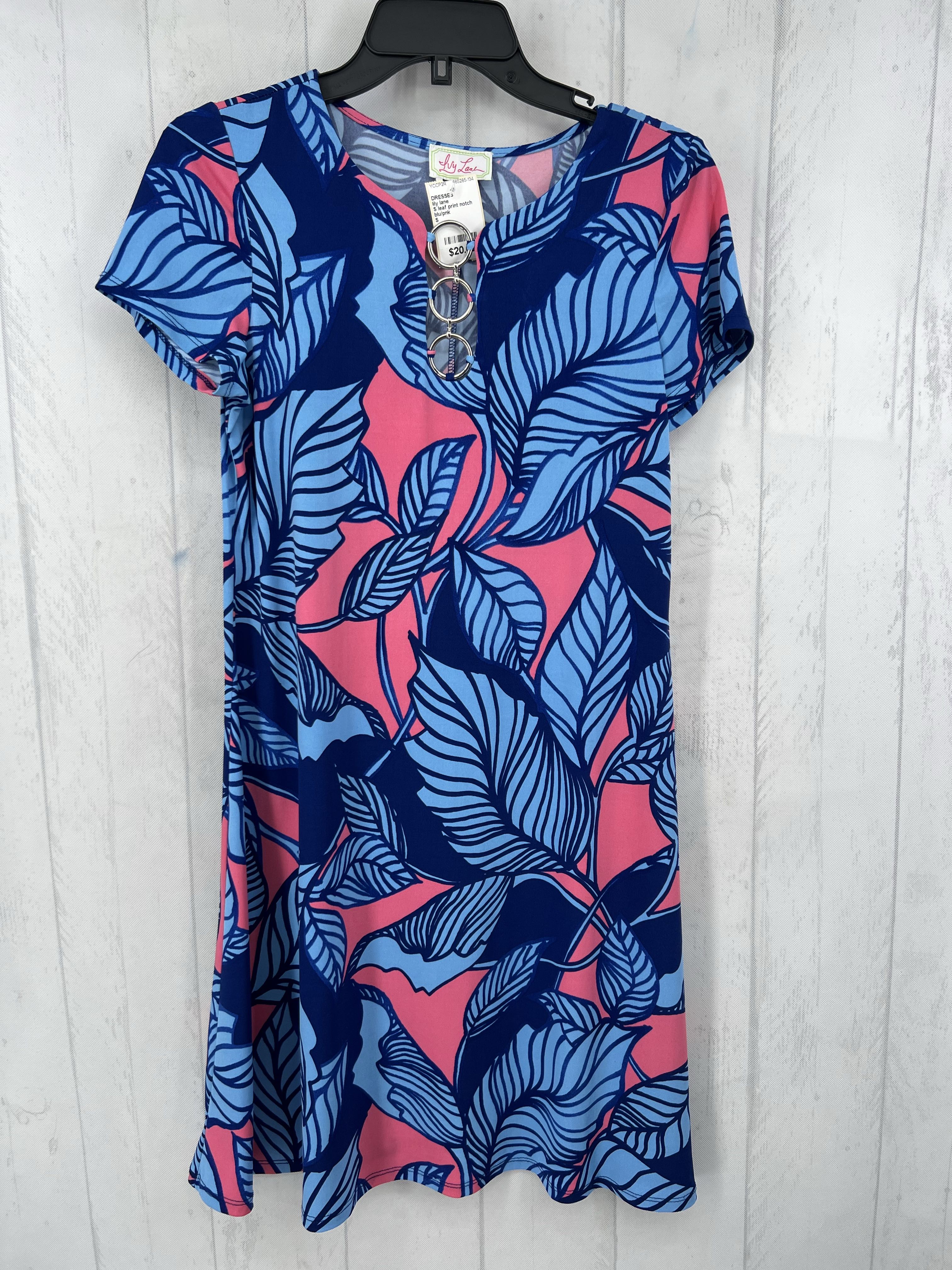 S leaf print notch neck s/s dress