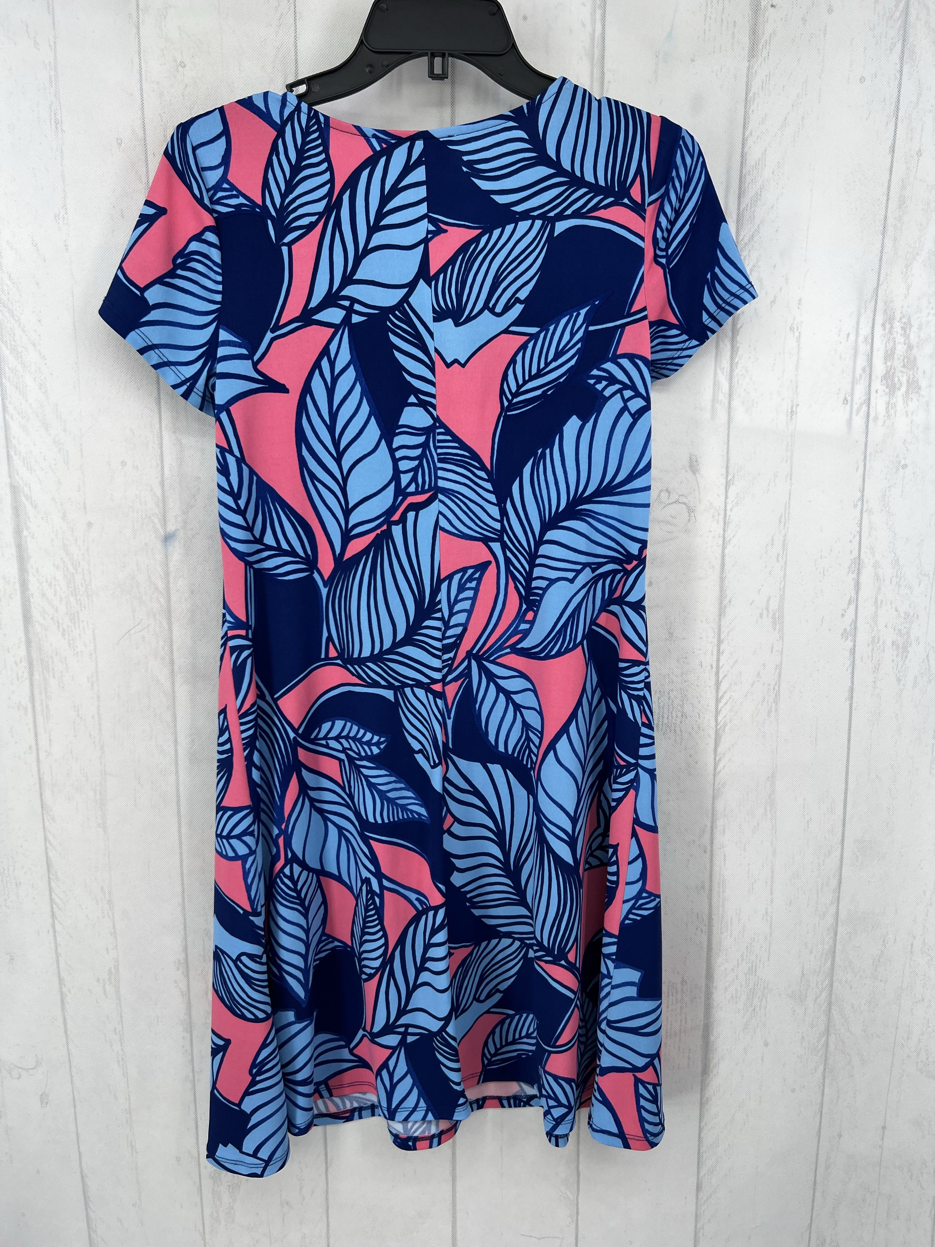 S leaf print notch neck s/s dress
