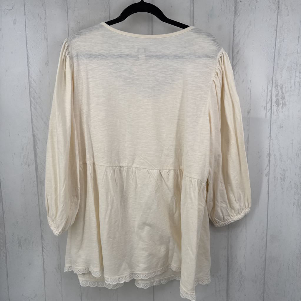 1X smocked button front 3/4 slv top