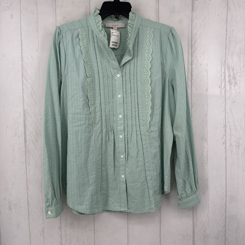 L smocked eyelet button down l/s top