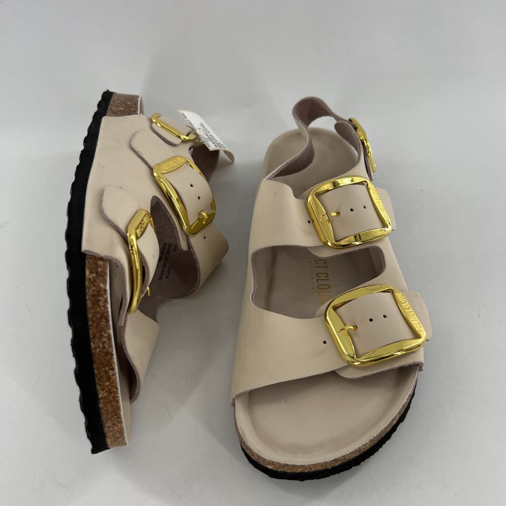 8.5 gold buckle ankle strap sandal