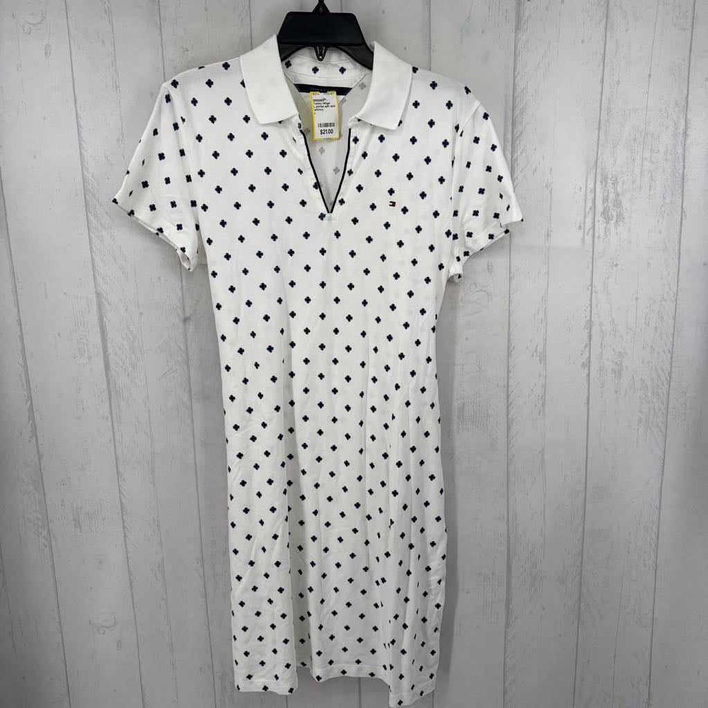 L printed split neck belted s/s dress