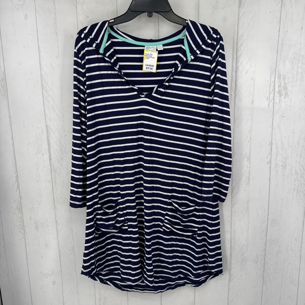 L striped hooded pullover