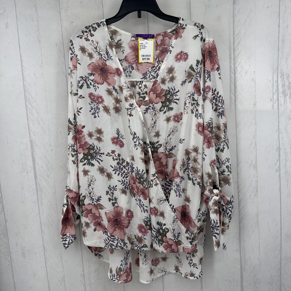 XL flo print crossover 3/4 slv top