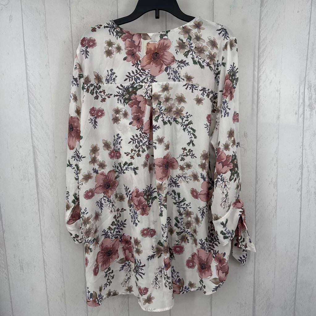 XL flo print crossover 3/4 slv top