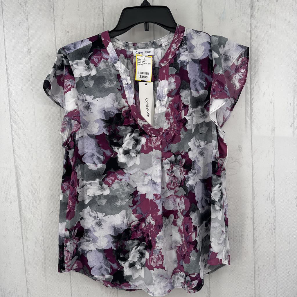 R49 L flo print split neck flutter slv top