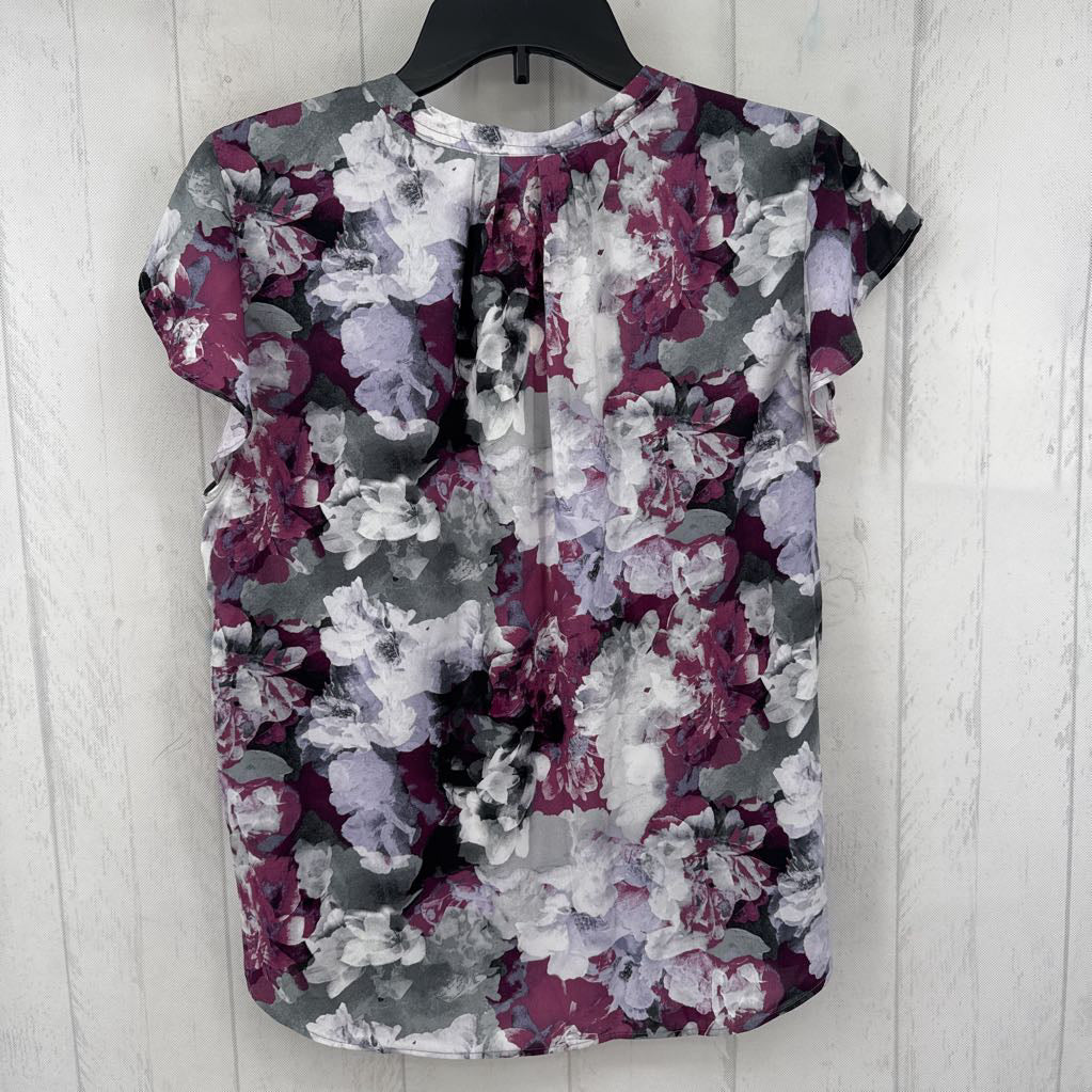 R49 L flo print split neck flutter slv top