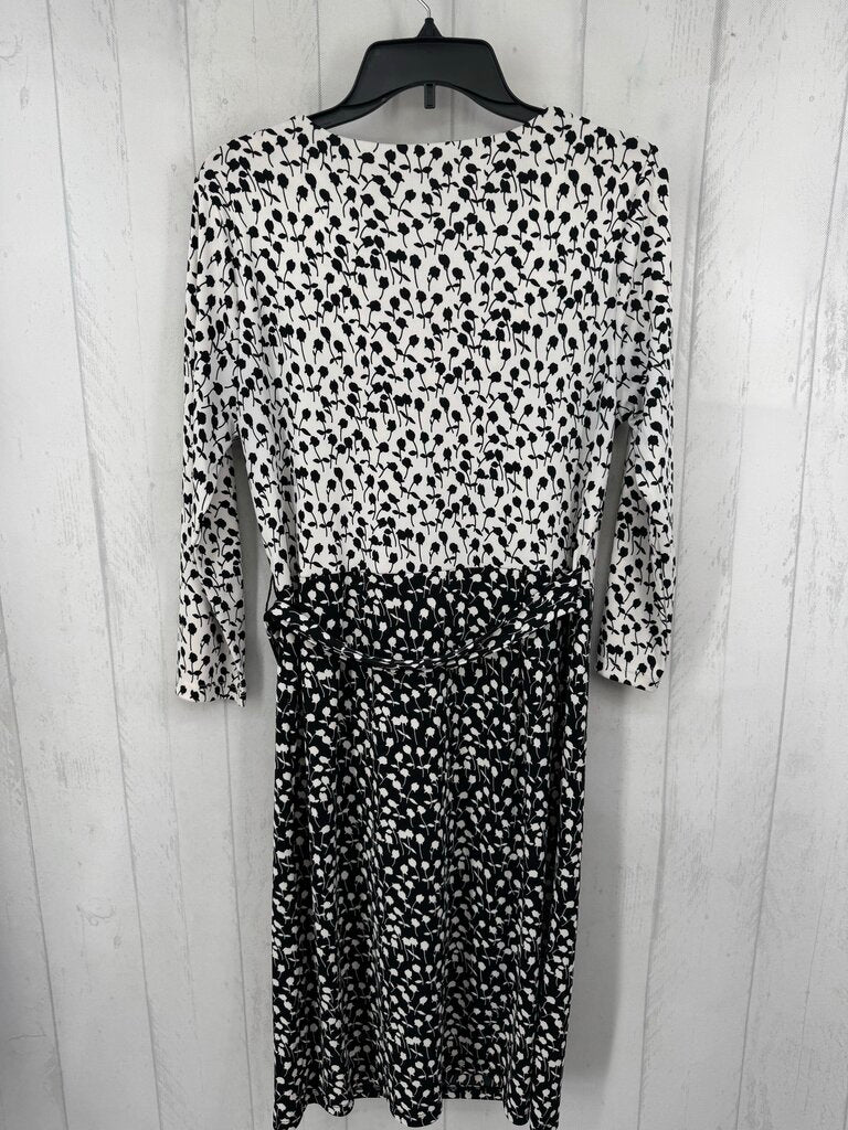 L flo print v-neck 3/4 slv dress