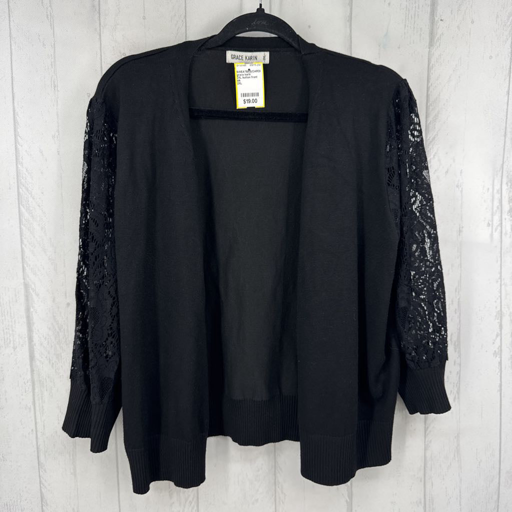 2XL button front lace slv cardi