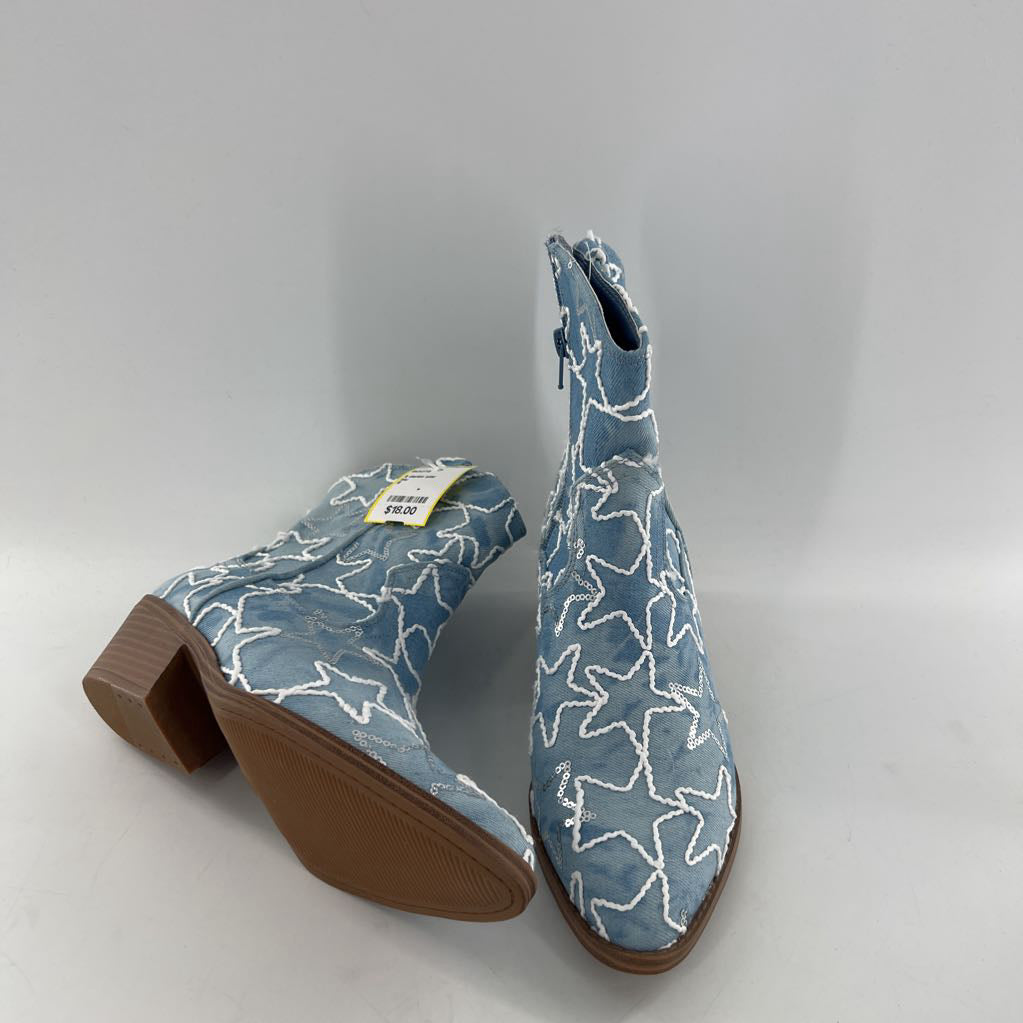 9 denim star embroidered boots