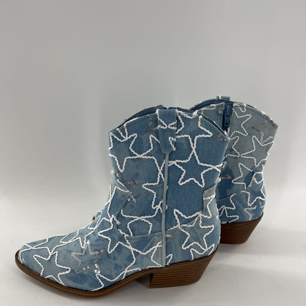 9 denim star embroidered boots