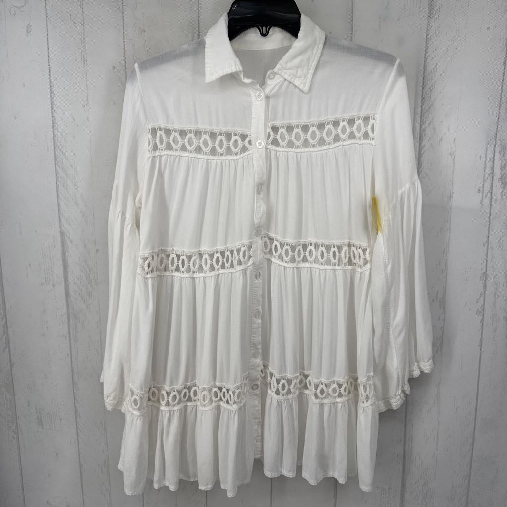 O/S embroidered button down l/s top