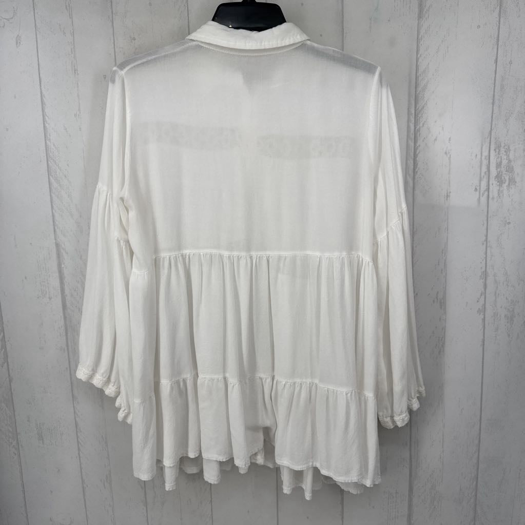 O/S embroidered button down l/s top
