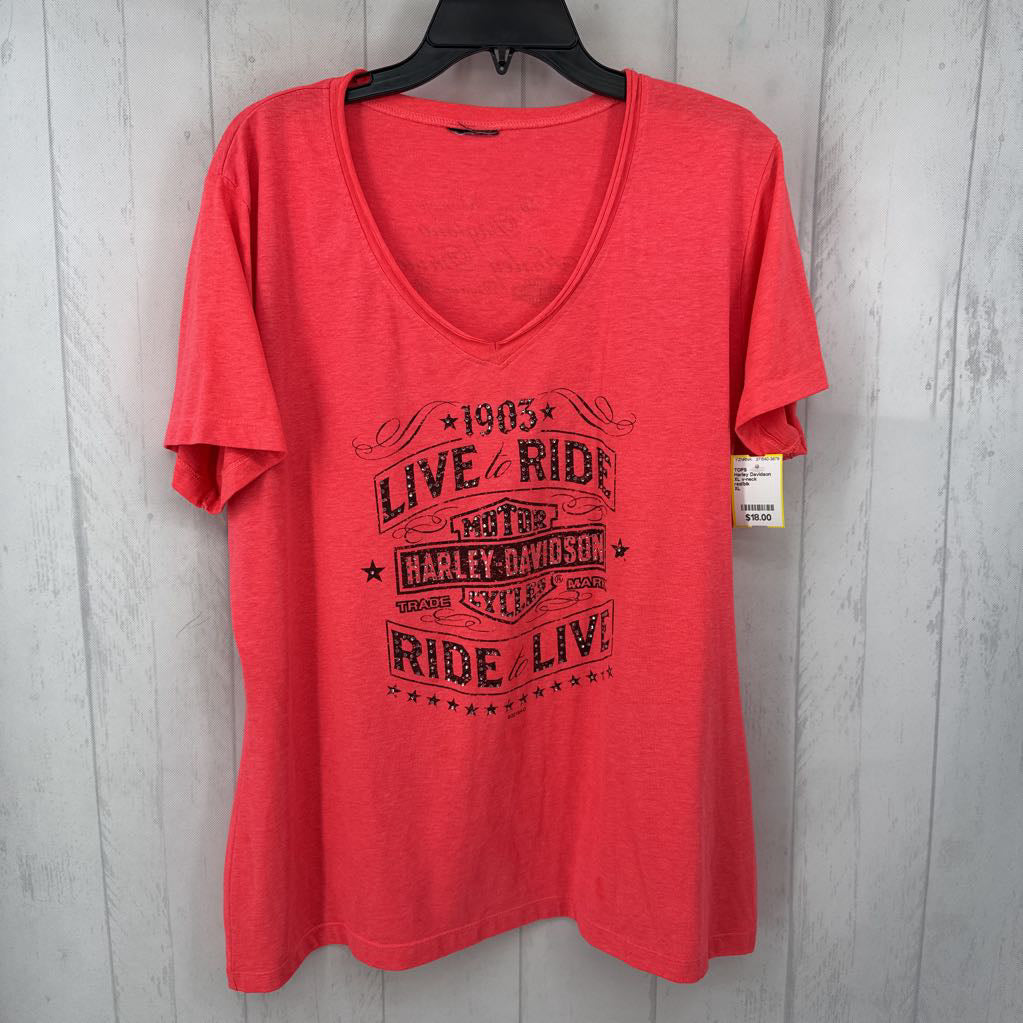 XL v-neck embelished graphic s/s tee-HD
