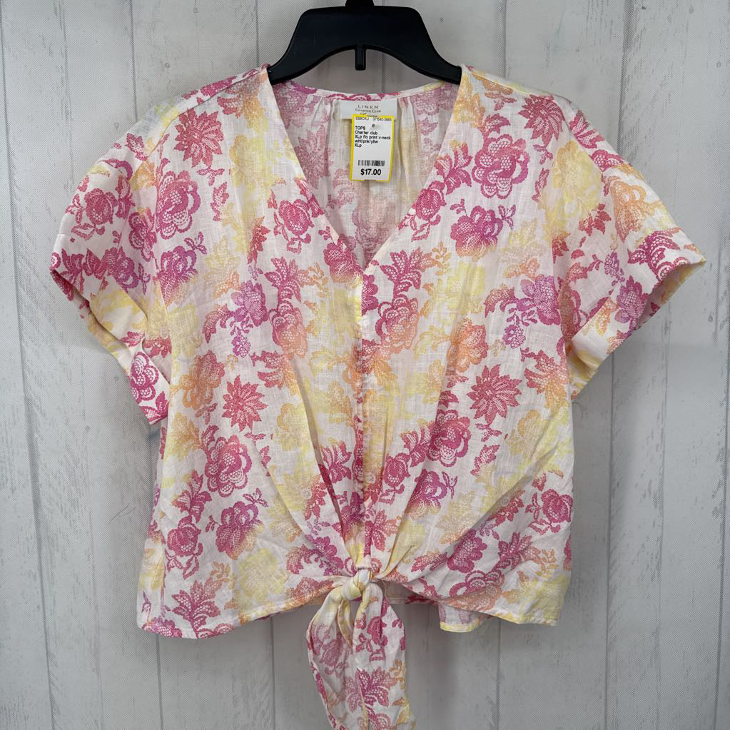 XLp flo print v-neck s/s top